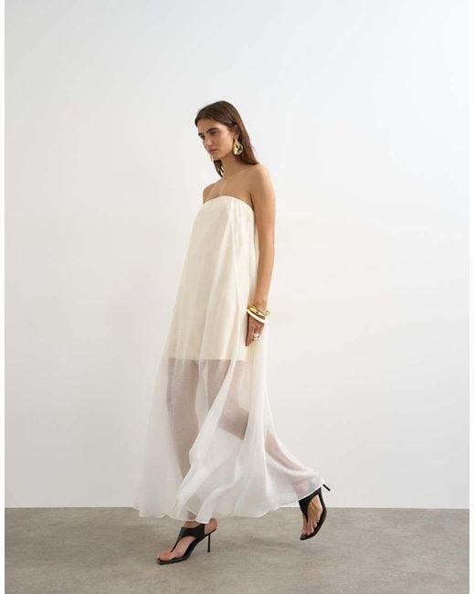 TOPSHOP White Organza Layered Bandeau Maxi Dress