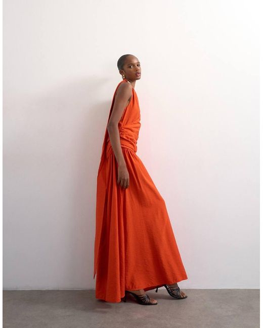 TOPSHOP Red Scarf Neck Plunge Maxi Dress With Hardware