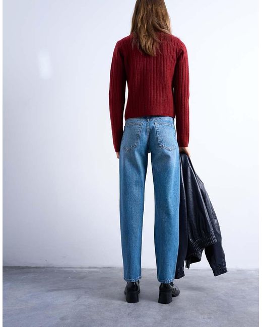 TOPSHOP Blue Runway Mid Rise Straight Jeans