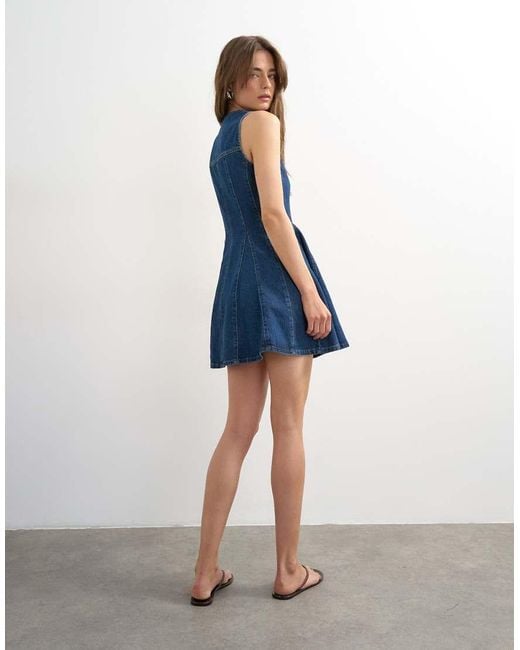 TOPSHOP Blue Denim Godet Seam Mini Dress