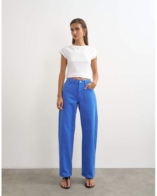 TOPSHOP Blue Barrel Mid Rise Jean for men