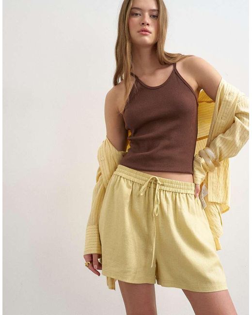 TOPSHOP Natural Linen Blend A-line Shorts