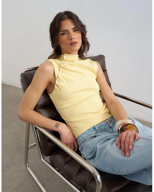 TOPSHOP Blue Asymmetric Button Detail Sleeveless