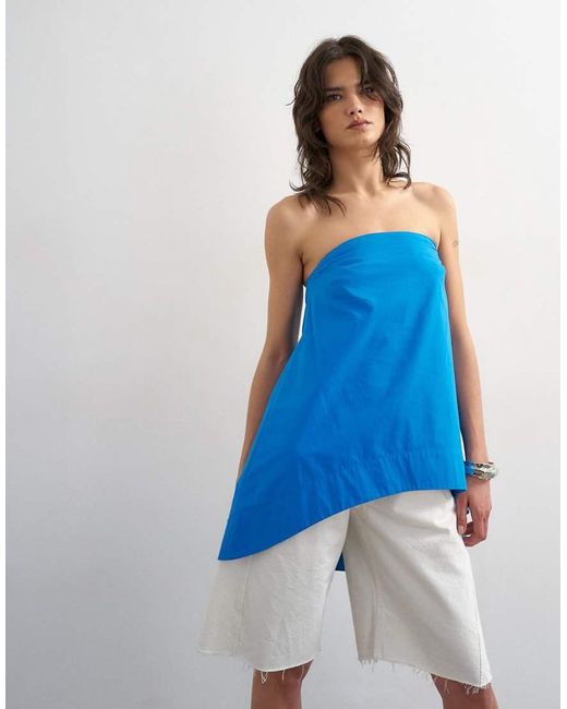 TOPSHOP Blue High Low Bandeau Top