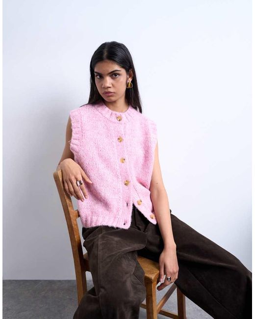 TOPSHOP Pink Knitted Fluffy Twist Yarn Waistcoat