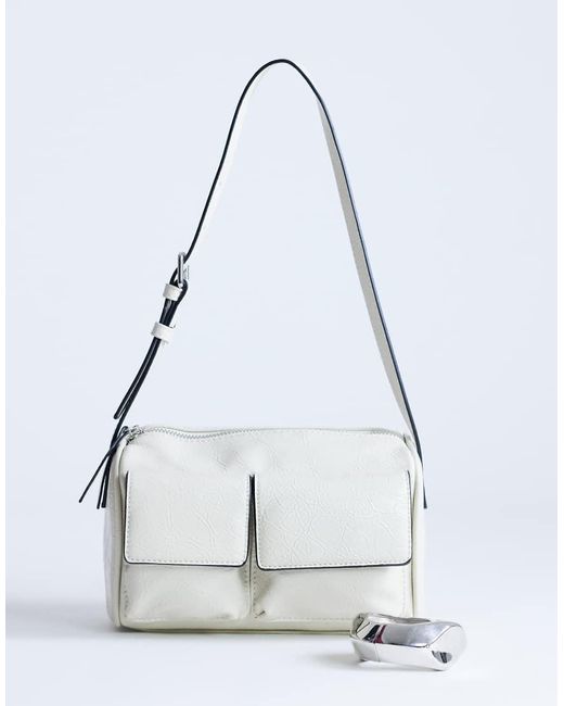TOPSHOP White Safia Front Pocket Shoulder Bag