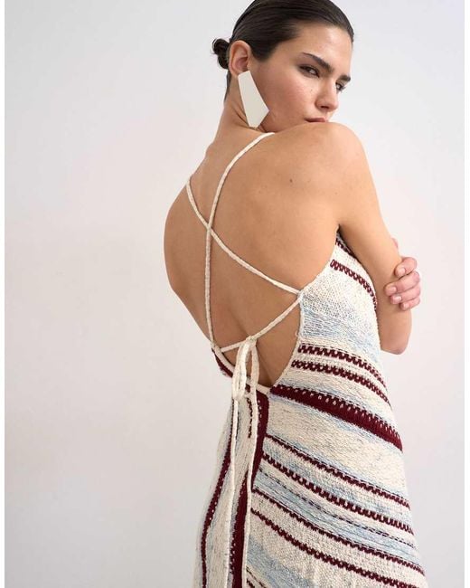 TOPSHOP White Knitted Asymmetric Stripe Full Skirt Dress