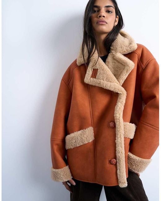 TOPSHOP Brown Shearling Super Oversized Car Coat