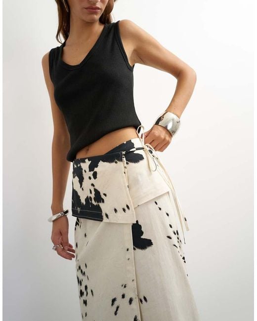 TOPSHOP Natural Twill Wrap Tie Detail Maxi Skirt