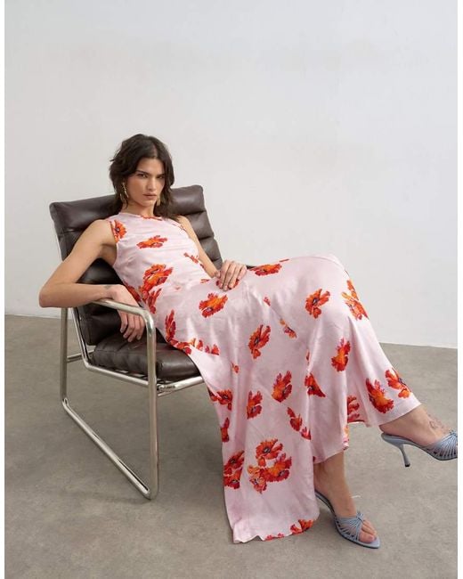 TOPSHOP White Satin Racer Neck Maxi Dress
