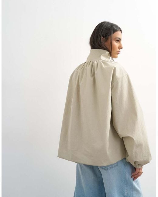 TOPSHOP Blue Pleated Funnel Neck Anorak