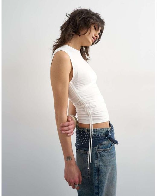 TOPSHOP Blue Ruched Drawcord Tank