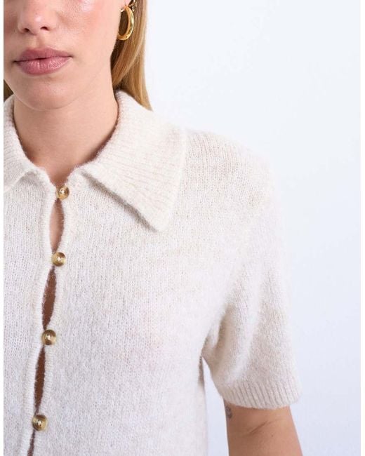TOPSHOP White Knitted Open Button Detail Cardigan