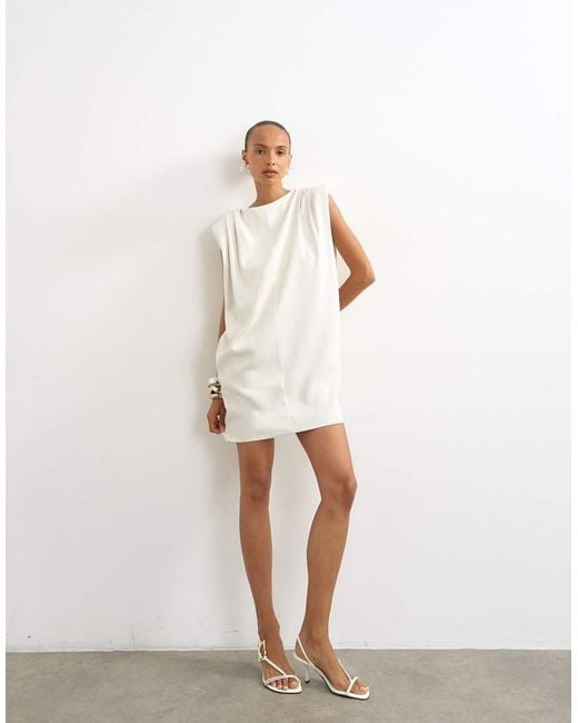 TOPSHOP White Clean Structured Shoulder Pad Mini Dress