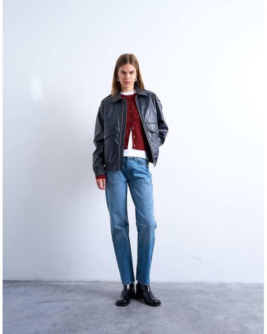 TOPSHOP Blue Runway Mid Rise Straight Jeans