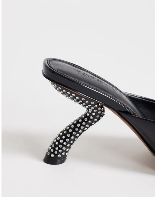 TOPSHOP Black Octavia Strappy High Diamante Heel Sandal