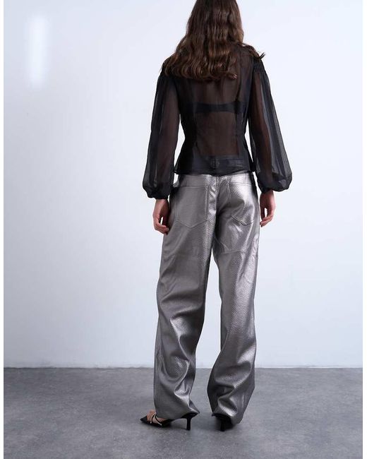 TOPSHOP Faux Leather Metallic Cinch Trouser