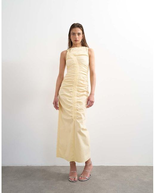 TOPSHOP Natural Ruched Sleeveless Midi Dress