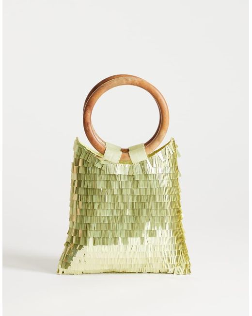 TOPSHOP Green Holly Sequin Grab Bag With Wooden Handle
