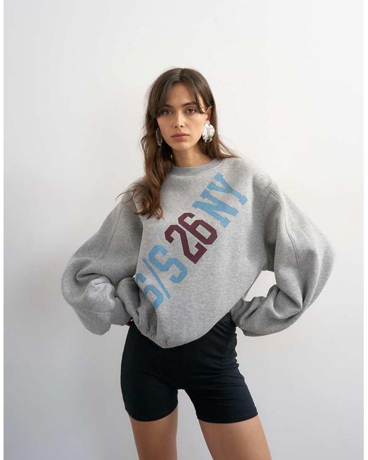 TOPSHOP Gray Elastic Hem 'ny' Graphic Print T-shirt