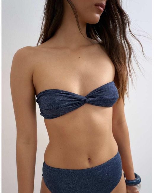 TOPSHOP Blue Hawaii Glitter Bandeau Bikini Top