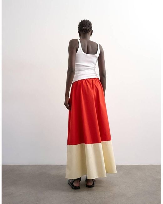 TOPSHOP Red Maxi Full Circle Colour Block Skirt