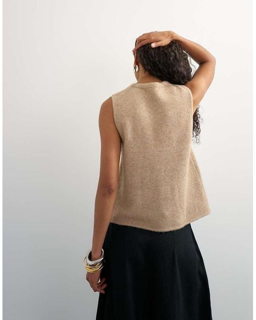 TOPSHOP Brown Knitted Key Hole Tank Top