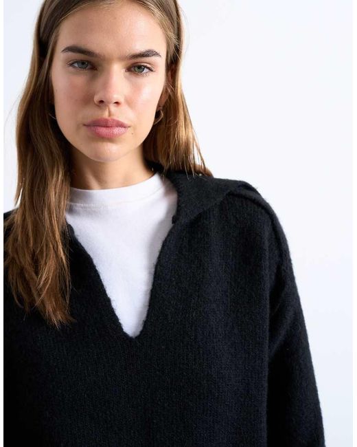 TOPSHOP Black Knitted Collar V Neck Jumper