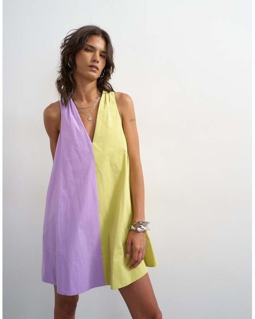 TOPSHOP Purple Poplin Halter Deep Hem Mini Trapeze Dress