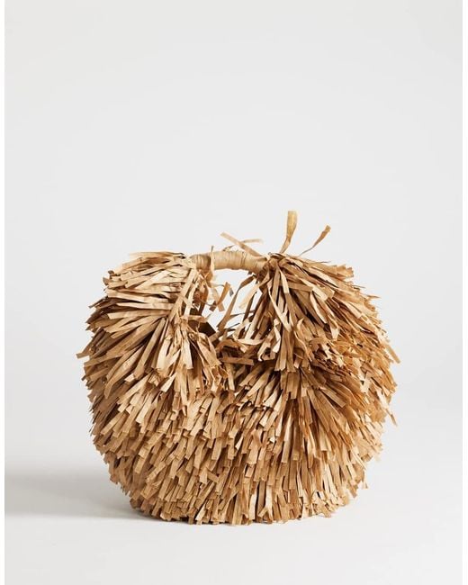 TOPSHOP Metallic Milo Medium Straw Fringe Grab Bag
