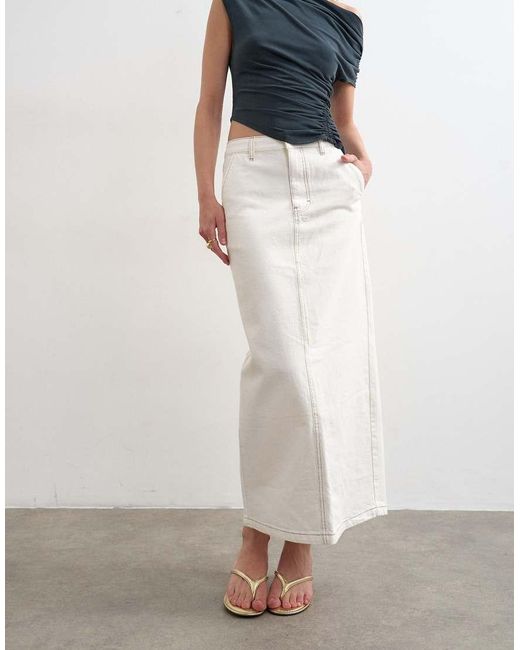 TOPSHOP White Denim Column Maxi Skirt