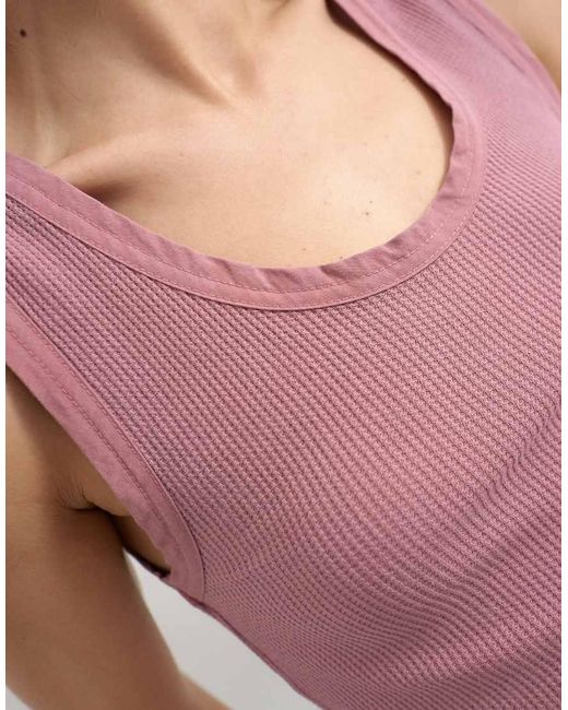TOPSHOP Pink Washed Waffle Vest With Woven Trim