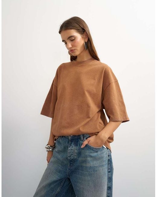 TOPSHOP Brown 'Sundream' Graphic Embroidered Detail Oversized T-Shirt