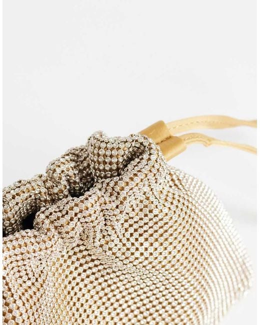 TOPSHOP Natural Seleena Diamante Drawstring Clutch Bag