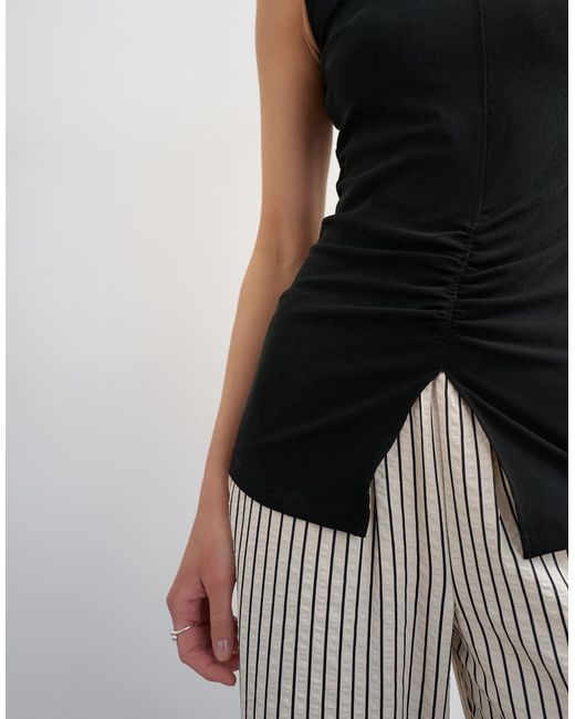 TOPSHOP Black Clean Ruched Tank