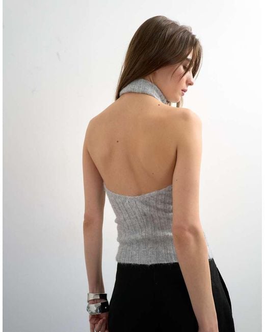 TOPSHOP Blue Knit Drape Neck Low Back Top
