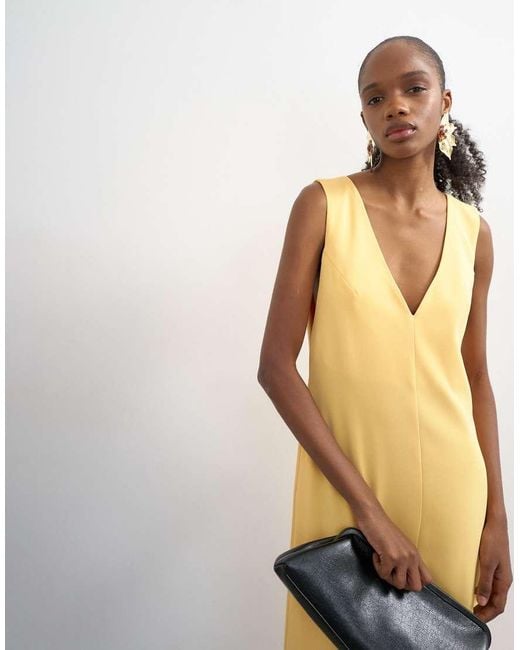 TOPSHOP Natural V Neck Low Armhole Clean Maxi Dress With Deep Hem