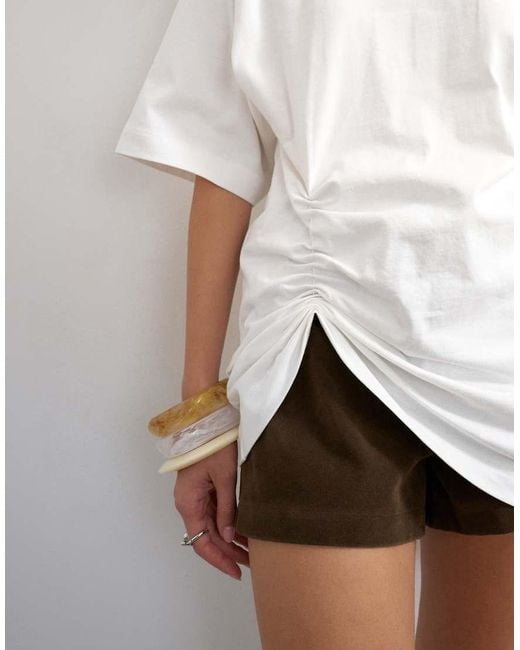 TOPSHOP White Ruched Side Tee