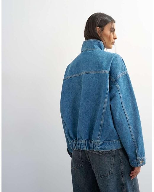TOPSHOP Blue Funnel Neck Elastic Hem Detail Jacket Mid