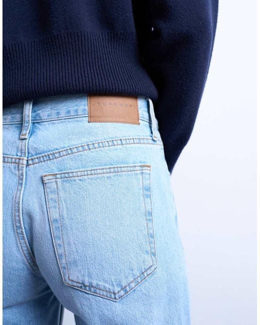 TOPSHOP Blue Runway Mid Rise Straight Cropped Jean With Let Down Hem Detail