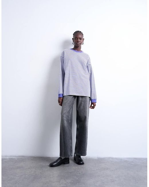 TOPSHOP Purple Stripe Long Sleeve Slouchy Skater Tee