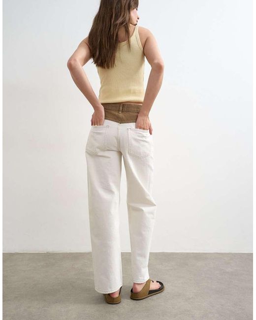 TOPSHOP White Mid Rise Loose Fit Two-toned Jeans