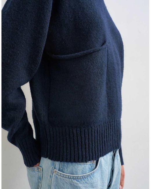 TOPSHOP Blue Knitted Pocket Jumper