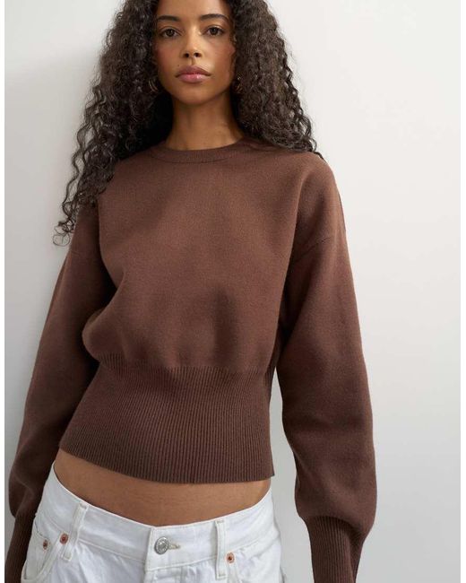 TOPSHOP Brown Knitted Clean Cinch Waist Jumper