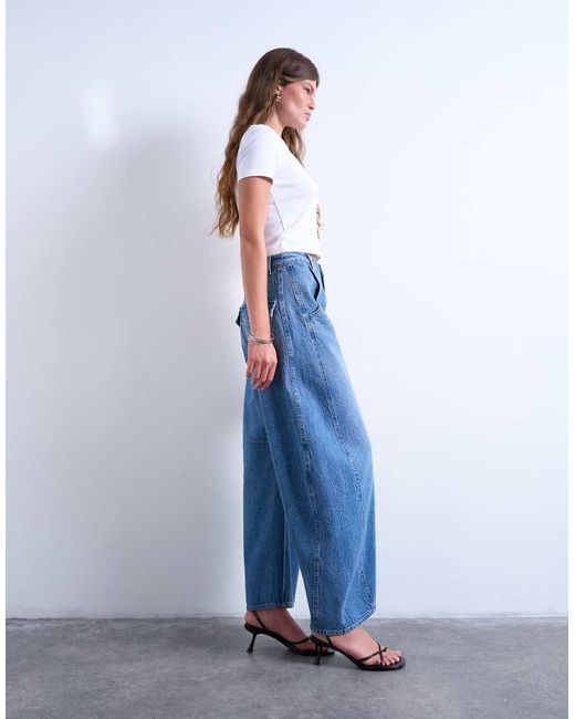 TOPSHOP Blue Horseshoe Mid Rise Barrel Jeans