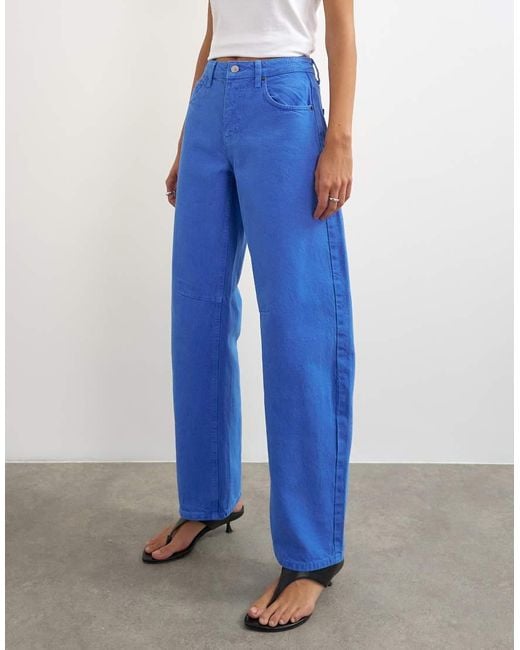 TOPSHOP Blue Barrel Mid Rise Jean for men
