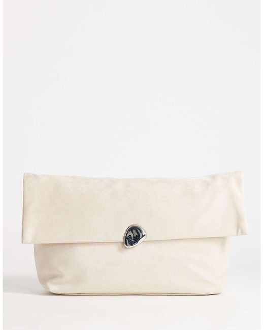 TOPSHOP Natural Gaia Oversized Suedette Clutch Bag With Hardware