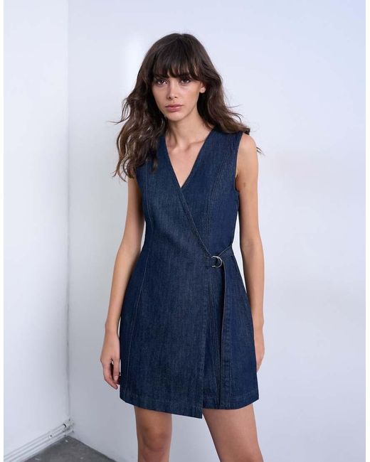 TOPSHOP Blue Denim Wrap Mini Dress