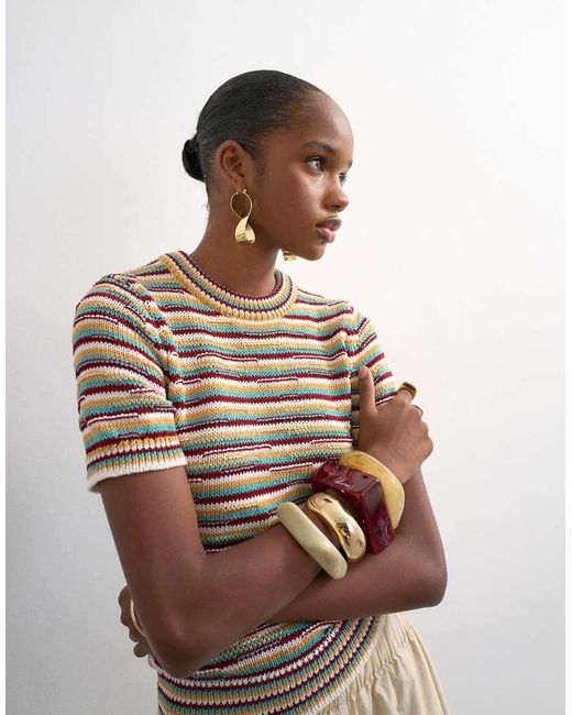 TOPSHOP Natural Knitted Stripe Top