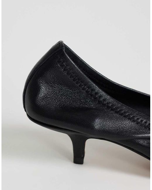 TOPSHOP Black Arizona Real Leather Ruched Kitten Heel Court